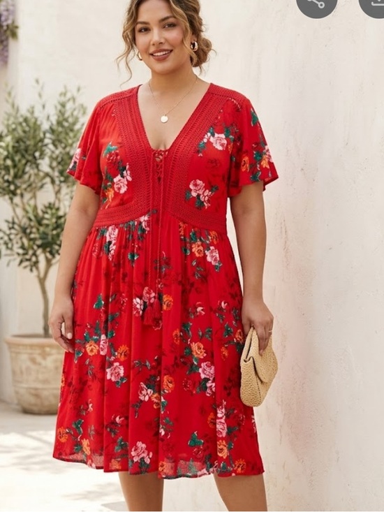 torrid Dresses & Skirts - NWOT torrid Red Floral Crochet-Trim Midi Dress